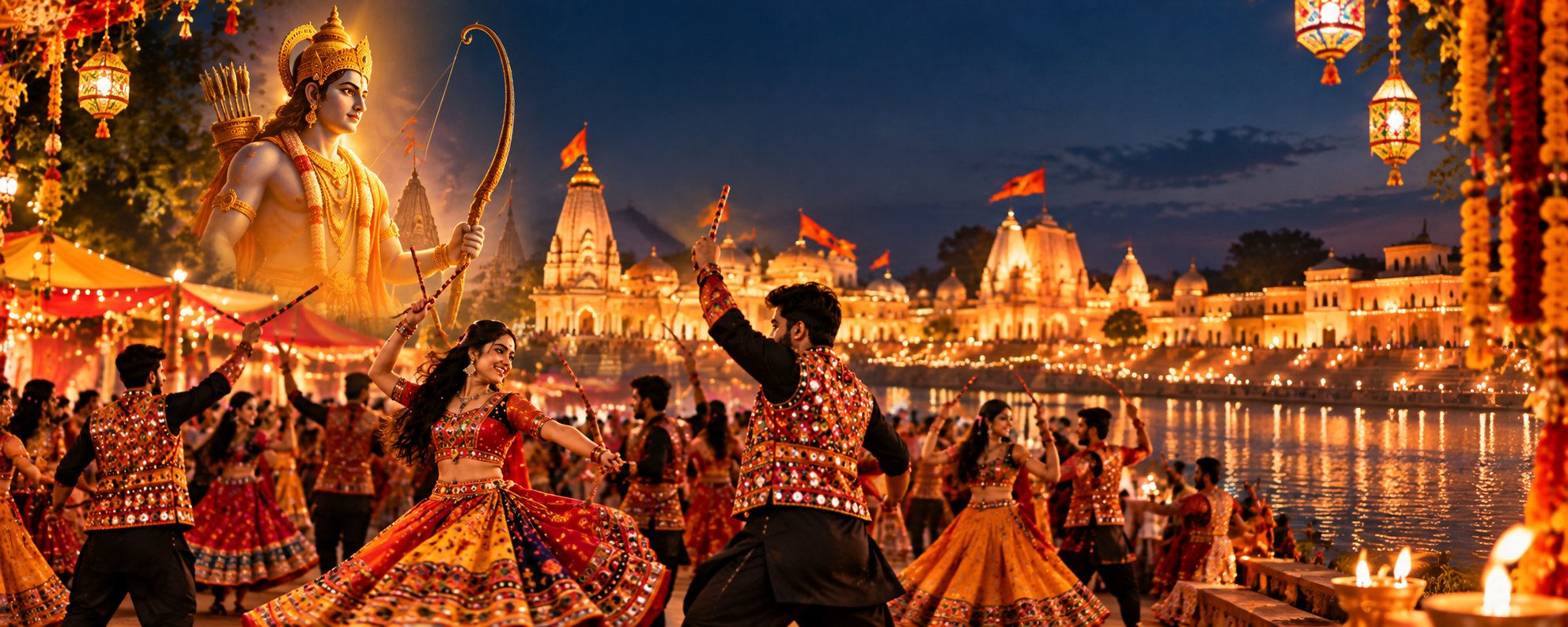 Dandiya celebration inspired by the cultural and devotional atmosphere of Uttar Pradesh